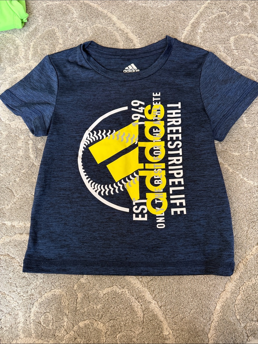 adidas Navy Blue Short Sleeve Tee with Yellow Graphic